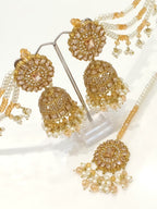 Zircon Jhumka and Tika Set - Gold