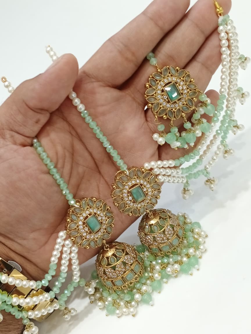 Zircon Jhumka and Tika Set - Variant