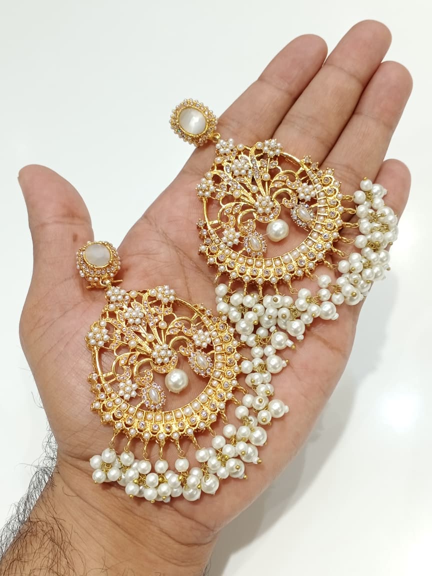 Zircon Chandbali Earrings - Multicolor