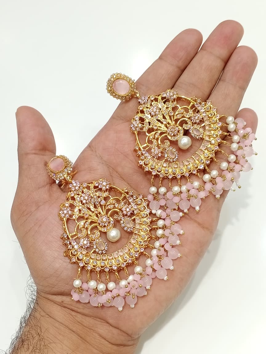 Zircon Chandbali Earrings - Purple