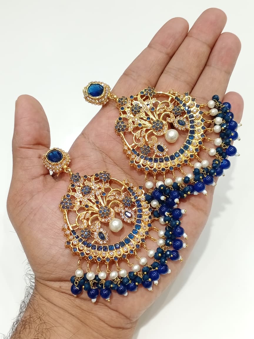 Zircon Chandbali Earrings - Champagne Gold