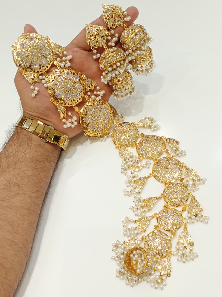 Bridal Kundan Paranda Set - Multi-Color Navratan Mix