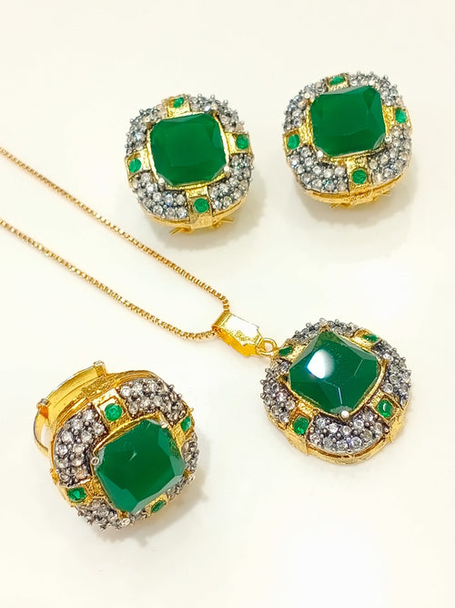 Gold-Plated Blue Stone Studded Bridal Set