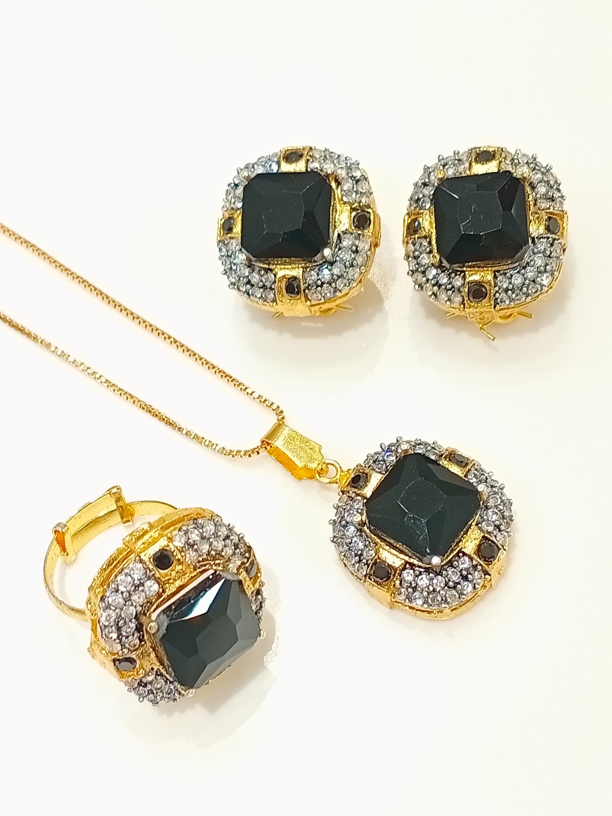 Gold-Plated Green Stone Studded Bridal Set - Full View