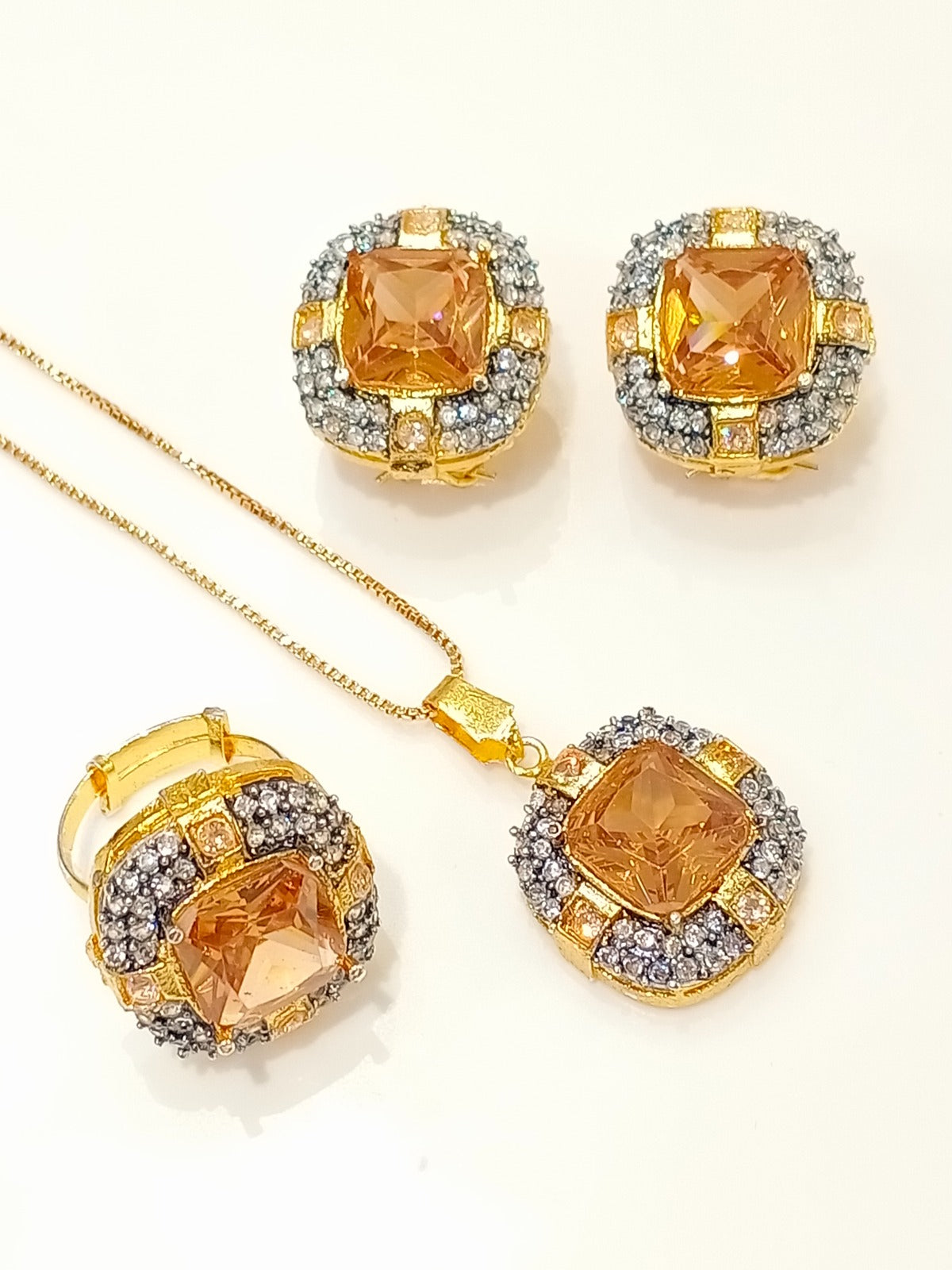 Gold-Plated Red Stone Studded Bridal Set