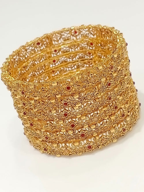 Gold filigree bridal bangles with ruby stones - collage view
