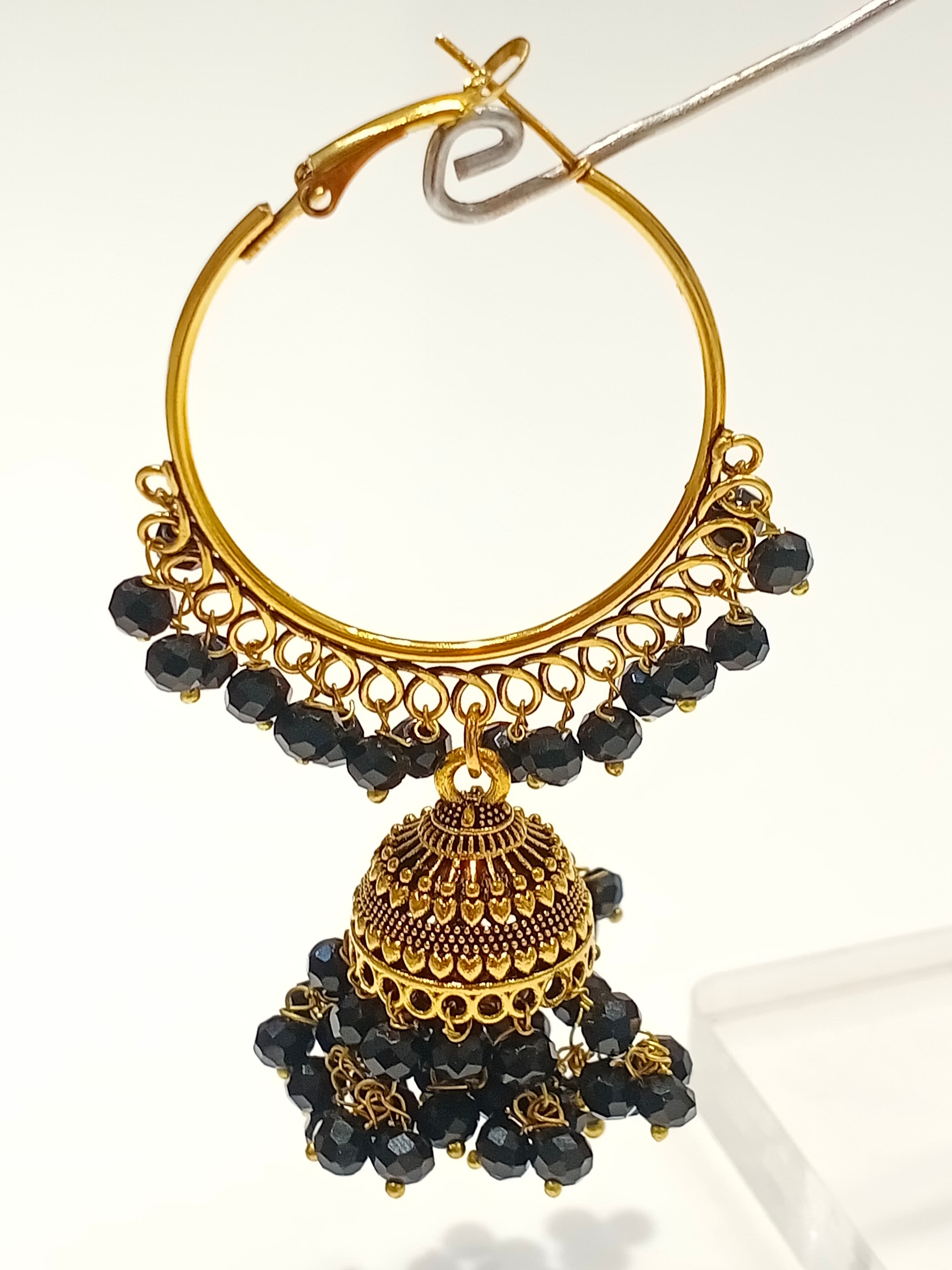 Crystal Jhumka Bali Earrings – Orange & Pink