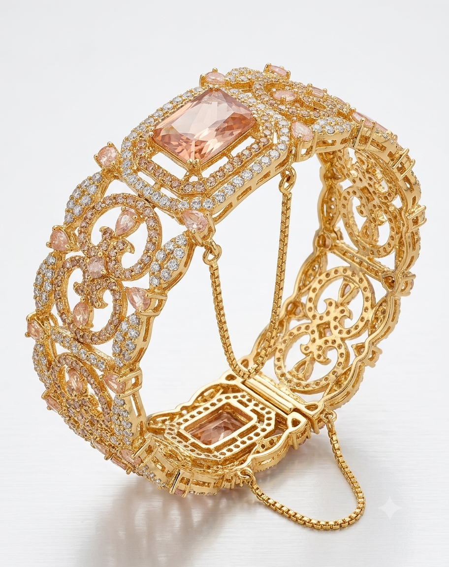 Traditional Gold-Plated Stone-Studded Openable Bangle Set - Mint Green