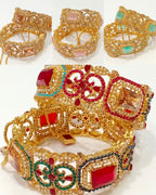 Traditional Gold-Plated Stone-Studded Openable Bangle Set - Peach Champagne Detail