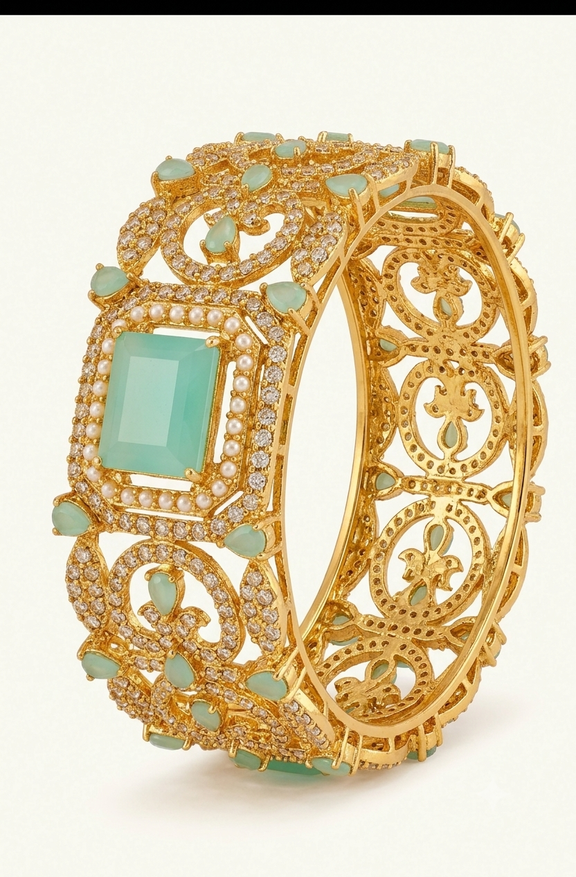Traditional Gold-Plated Stone-Studded Openable Bangle Set - Color Variants