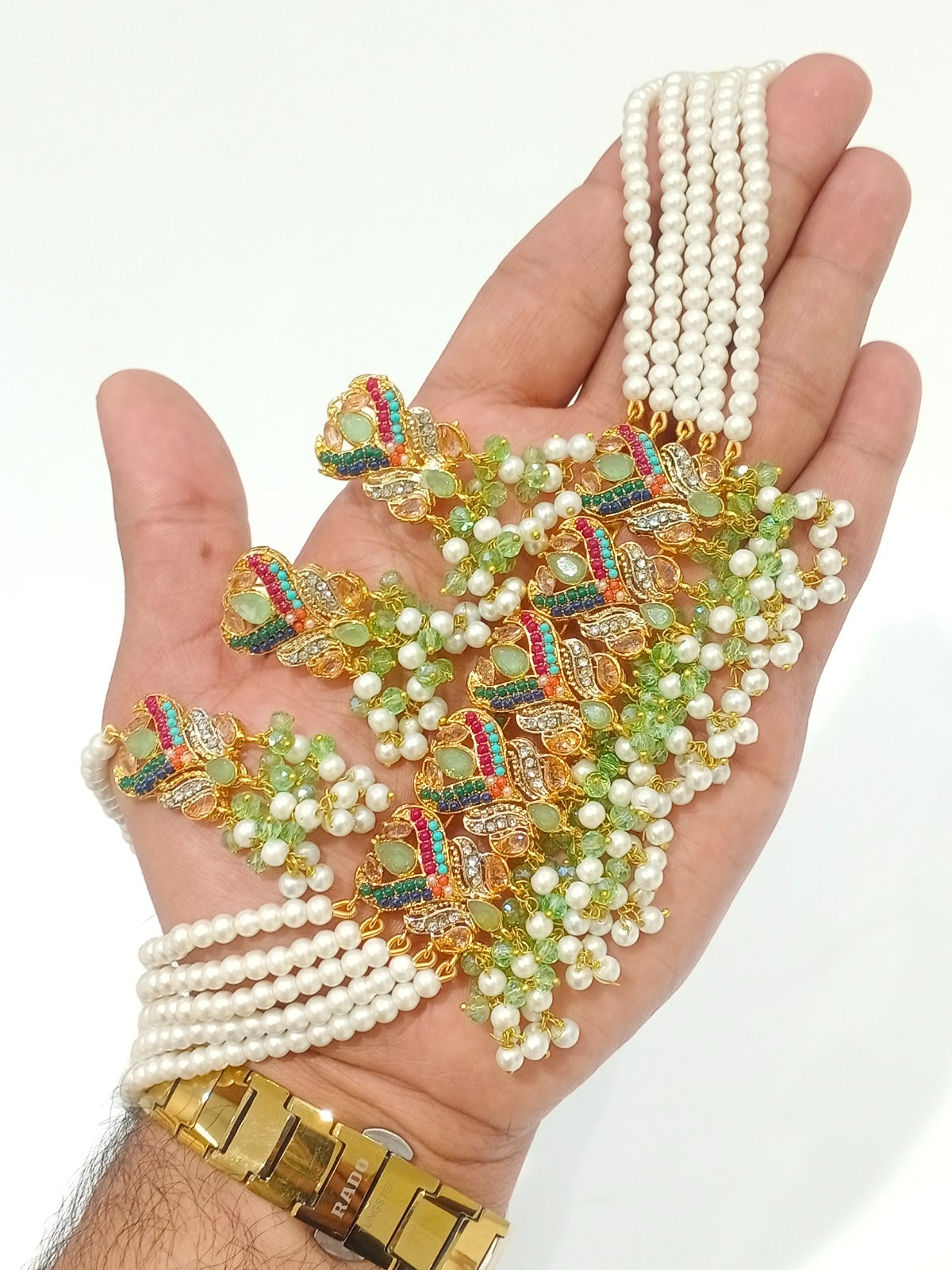 Champagne Gold - Traditional Pearl Multi-Strand Choker Necklace Set