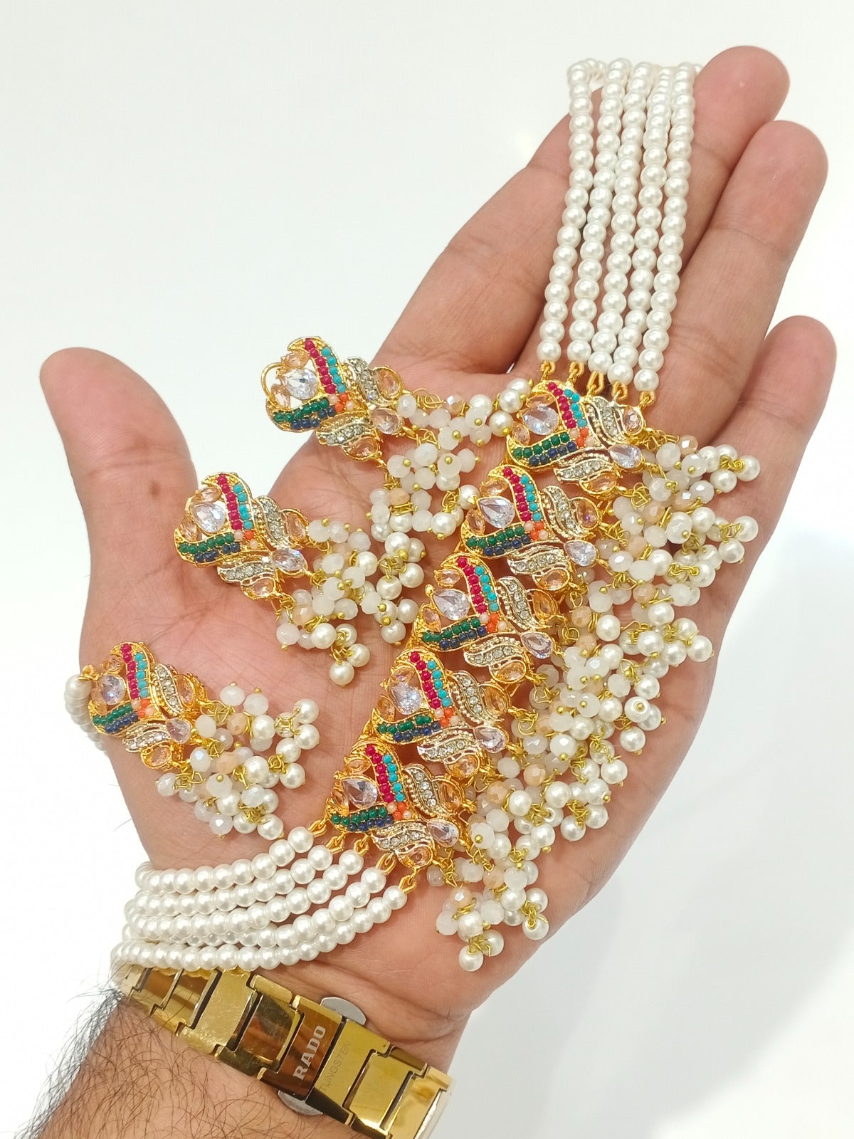 Dark Green - Traditional Pearl Multi-Strand Choker Necklace Set