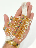 Traditional Pearl Multi-Strand Choker Necklace Set with Matching Earrings & Teeka