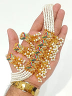 Traditional Pearl Multi-Strand Choker Necklace Set with Matching Earrings & Teeka
