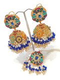 Multicolor Zircon Jhumka Set - Pink