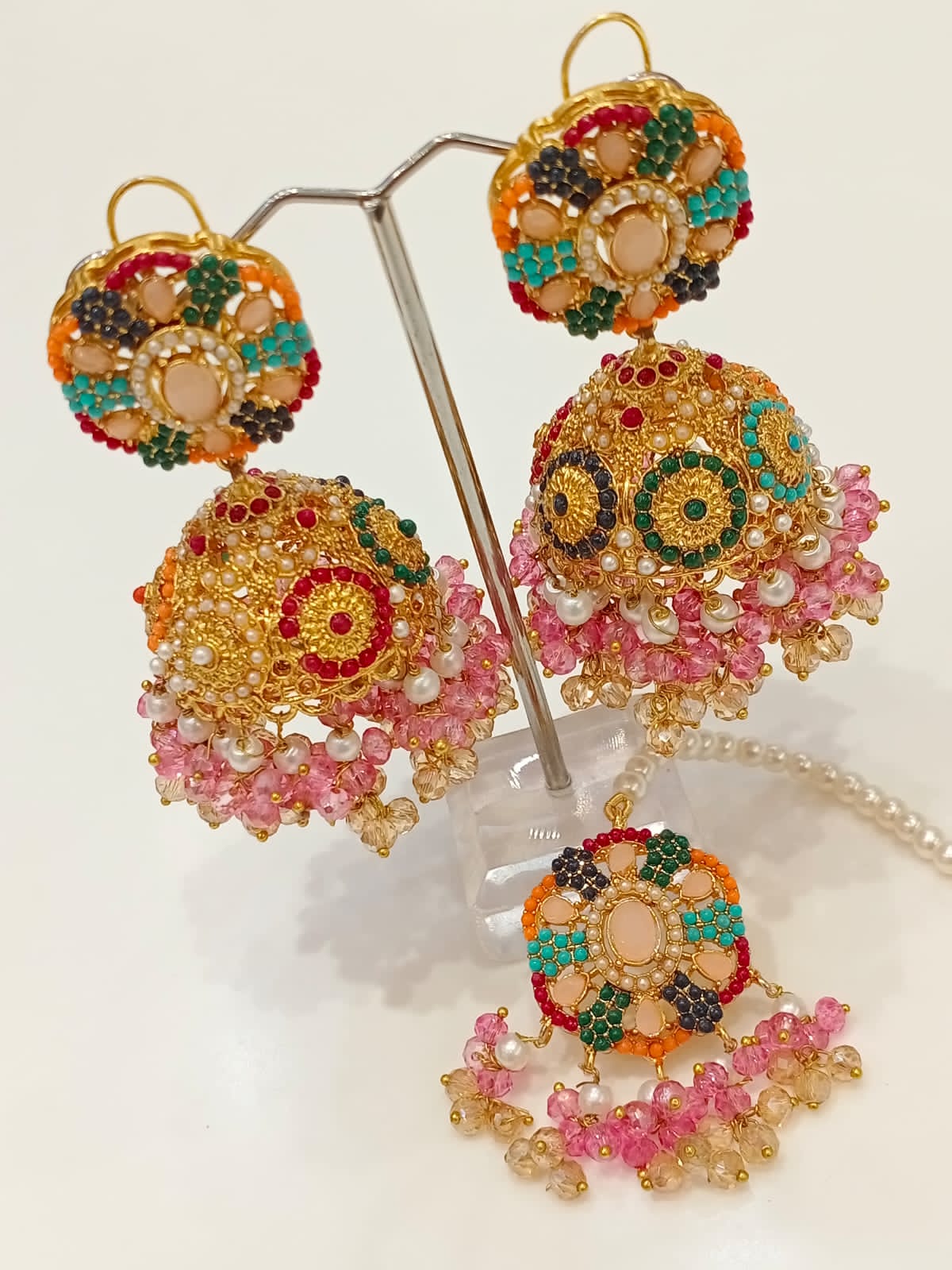 Multicolor Zircon Jhumka Set - View 3
