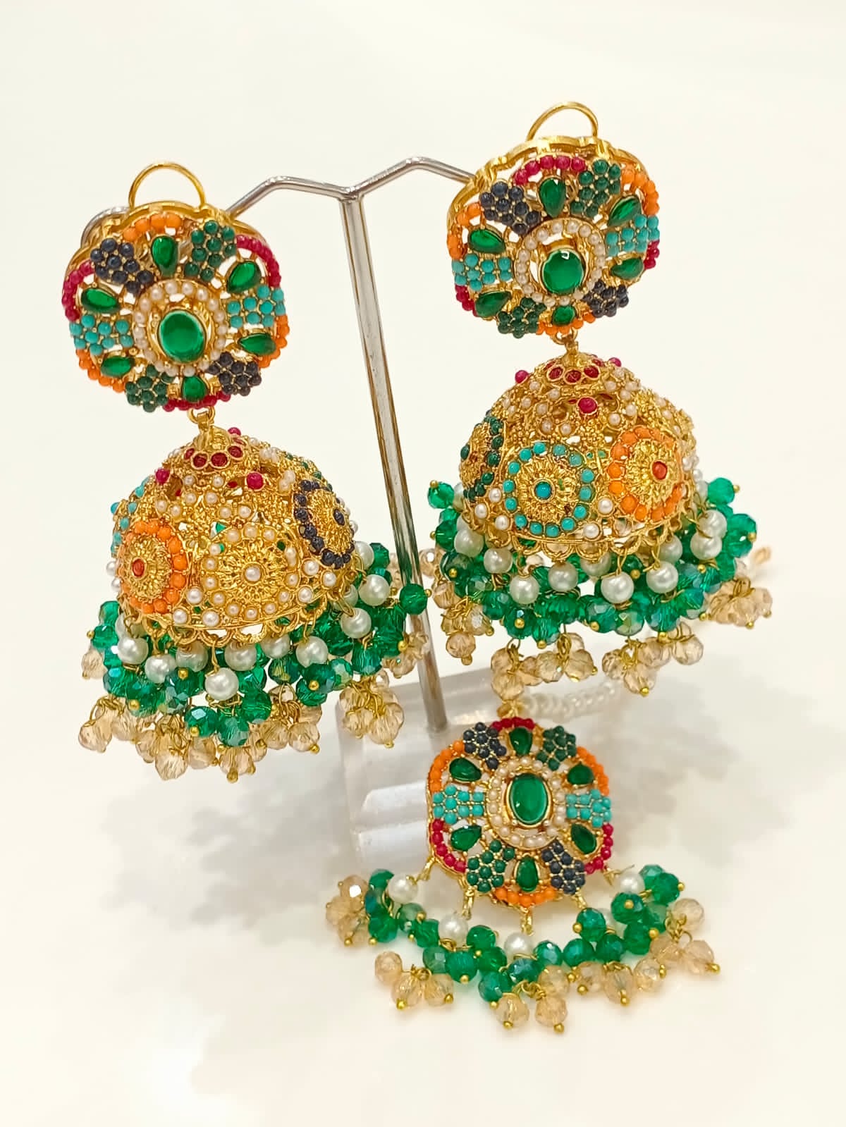Multicolor Zircon Jhumka Set - All Colors