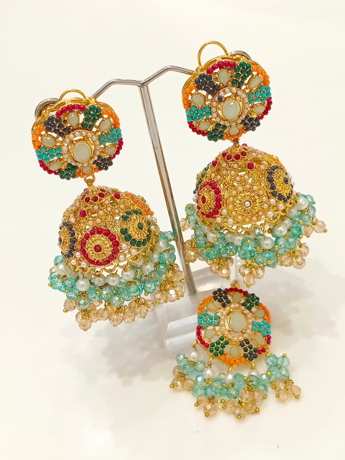 Multicolor Zircon Jhumka Set - View 1
