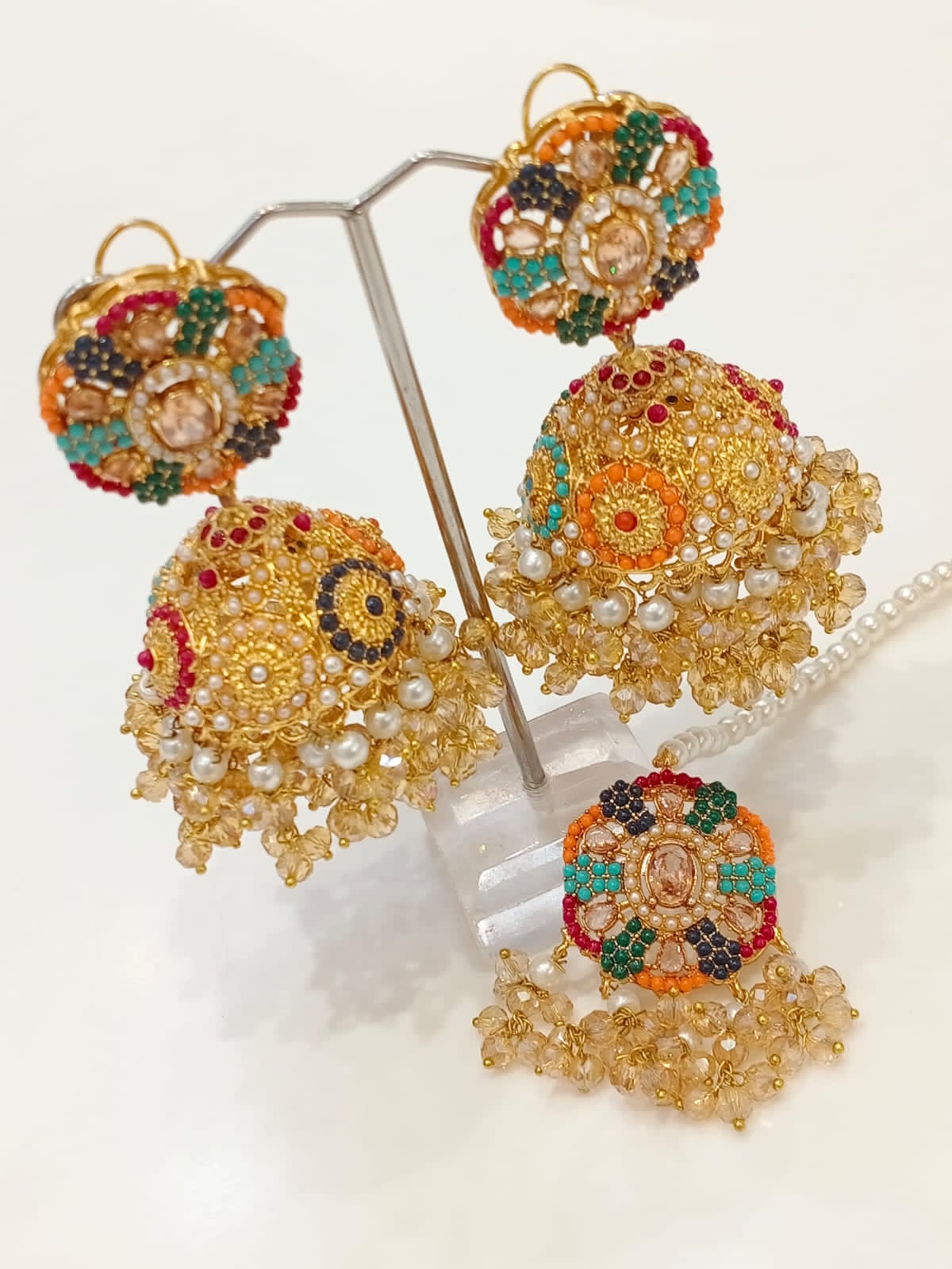 Multicolor Zircon Jhumka Set - View 2