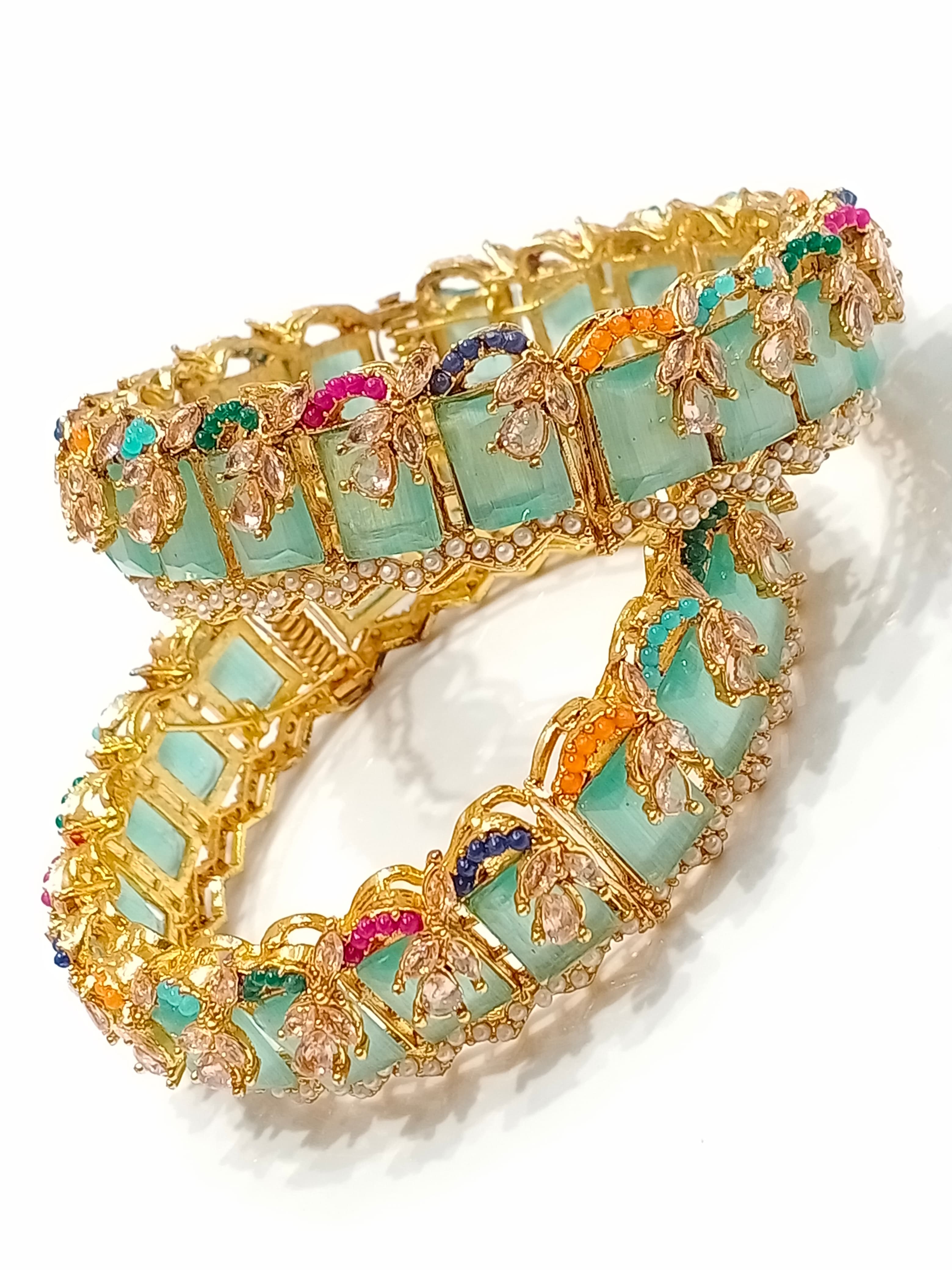 Mint zirconia bridal bangles