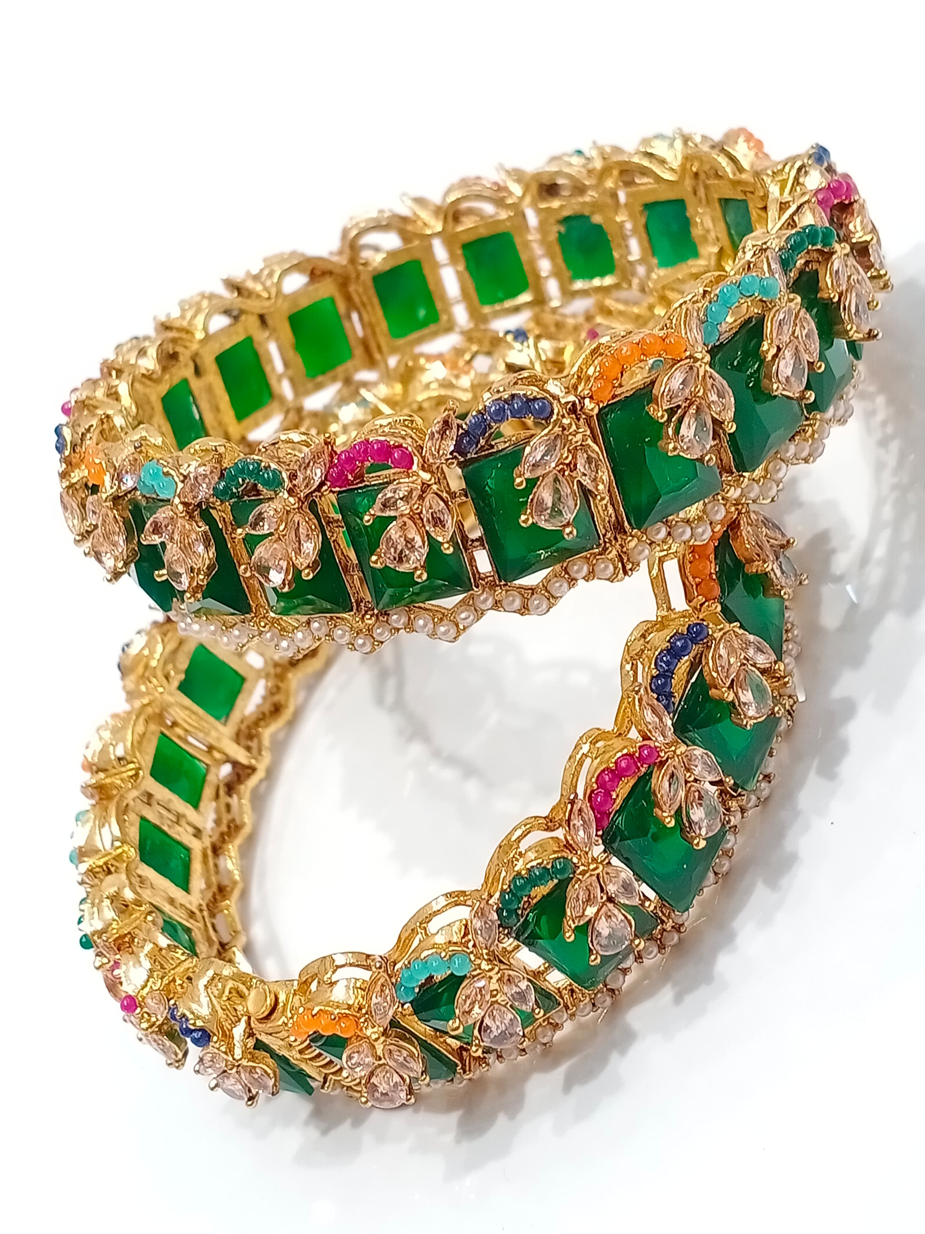 Emerald green zirconia bridal bangles