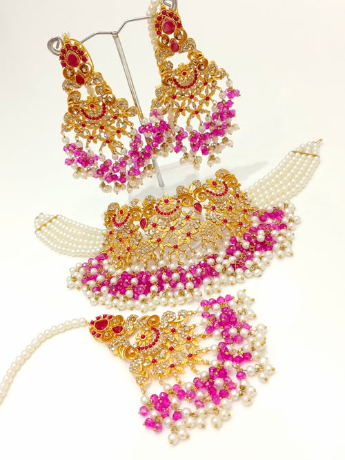 Bridal Necklace & Earrings Set - White Pearl