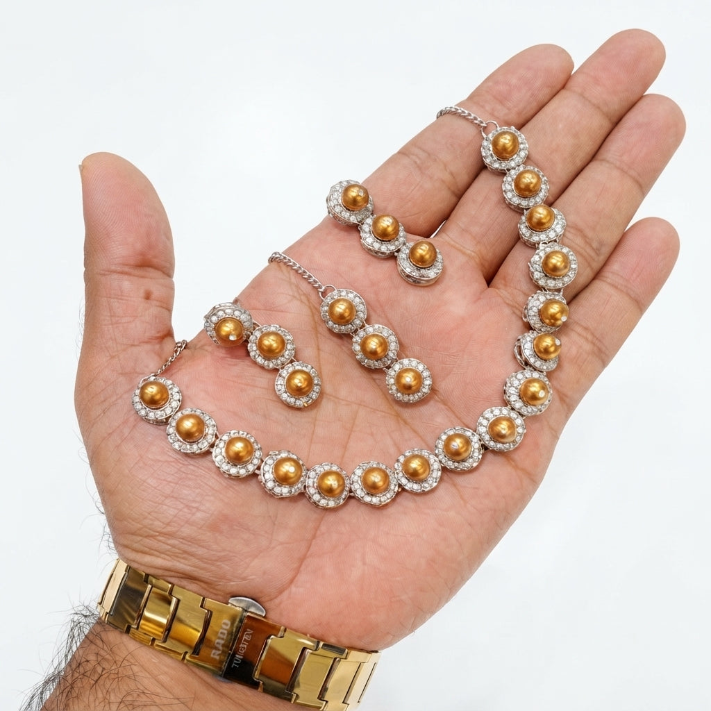 Round Pearl Jewelry Set with Matching Earrings & Teeka