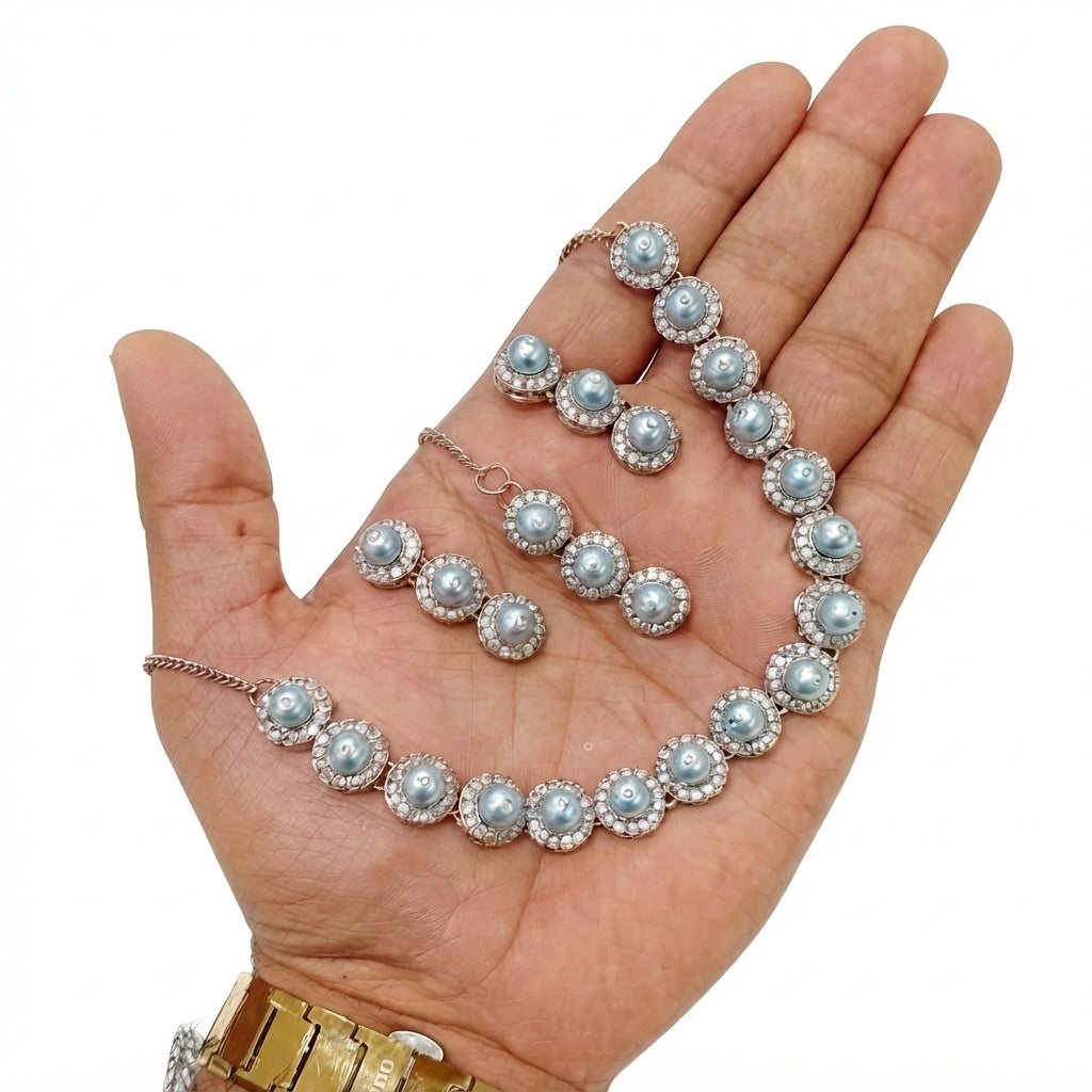Round Pearl Jewelry Set with Matching Earrings & Teeka