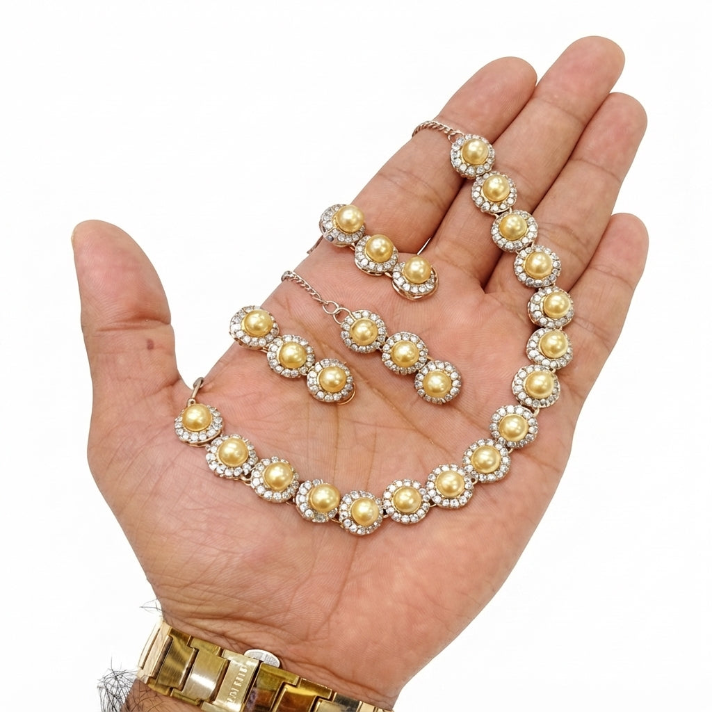 Round Pearl Jewelry Set with Matching Earrings & Teeka