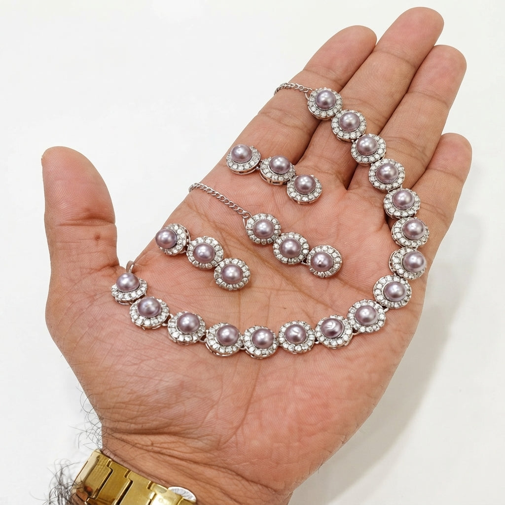 Round Pearl Jewelry Set with Matching Earrings & Teeka