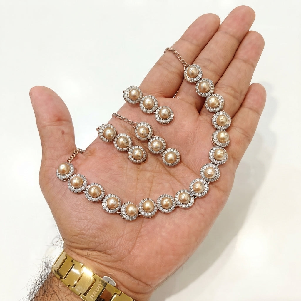 Round Pearl Jewelry Set with Matching Earrings & Teeka
