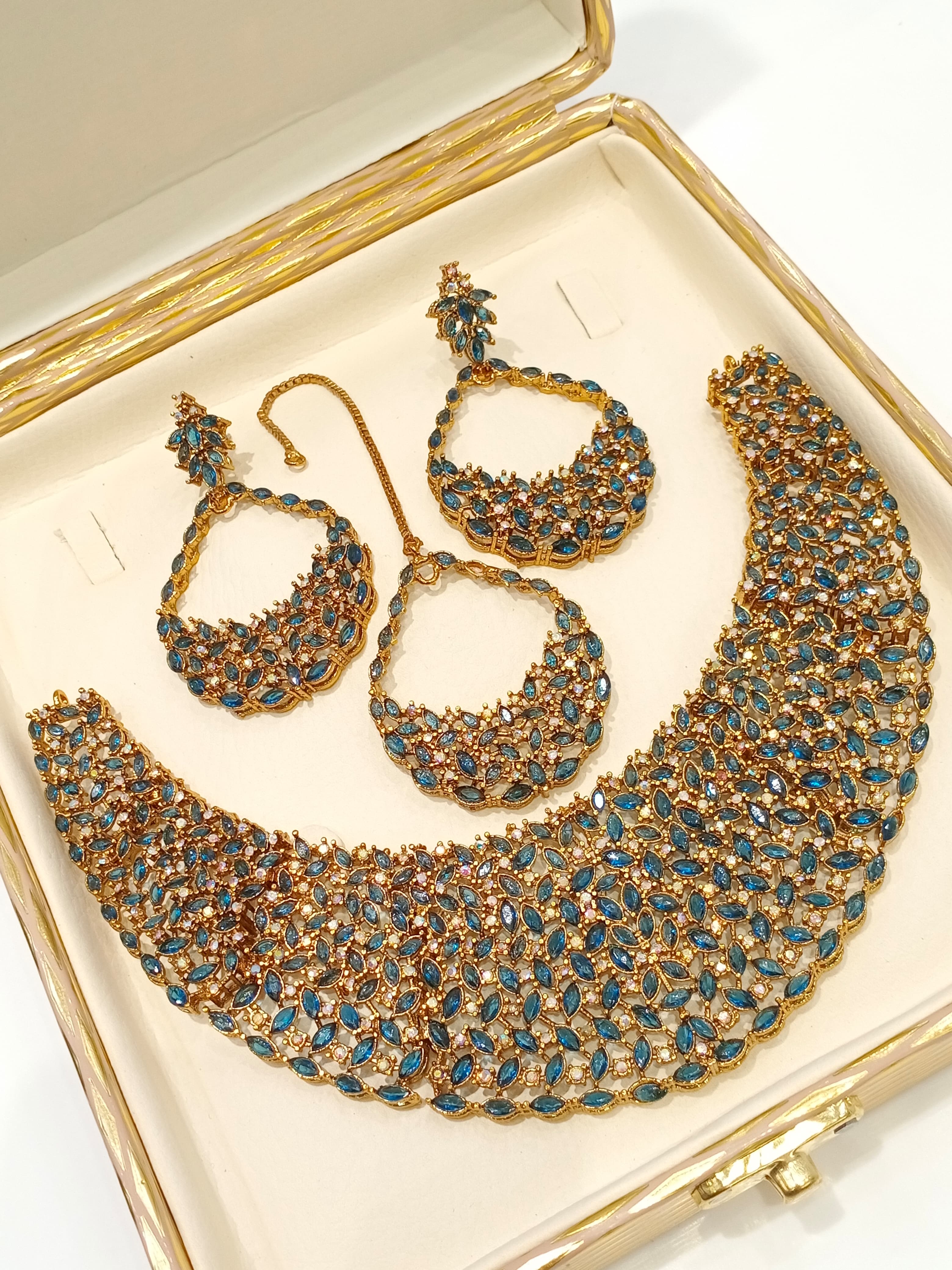 Zircon Bridal Necklace Set - Sapphire Blue