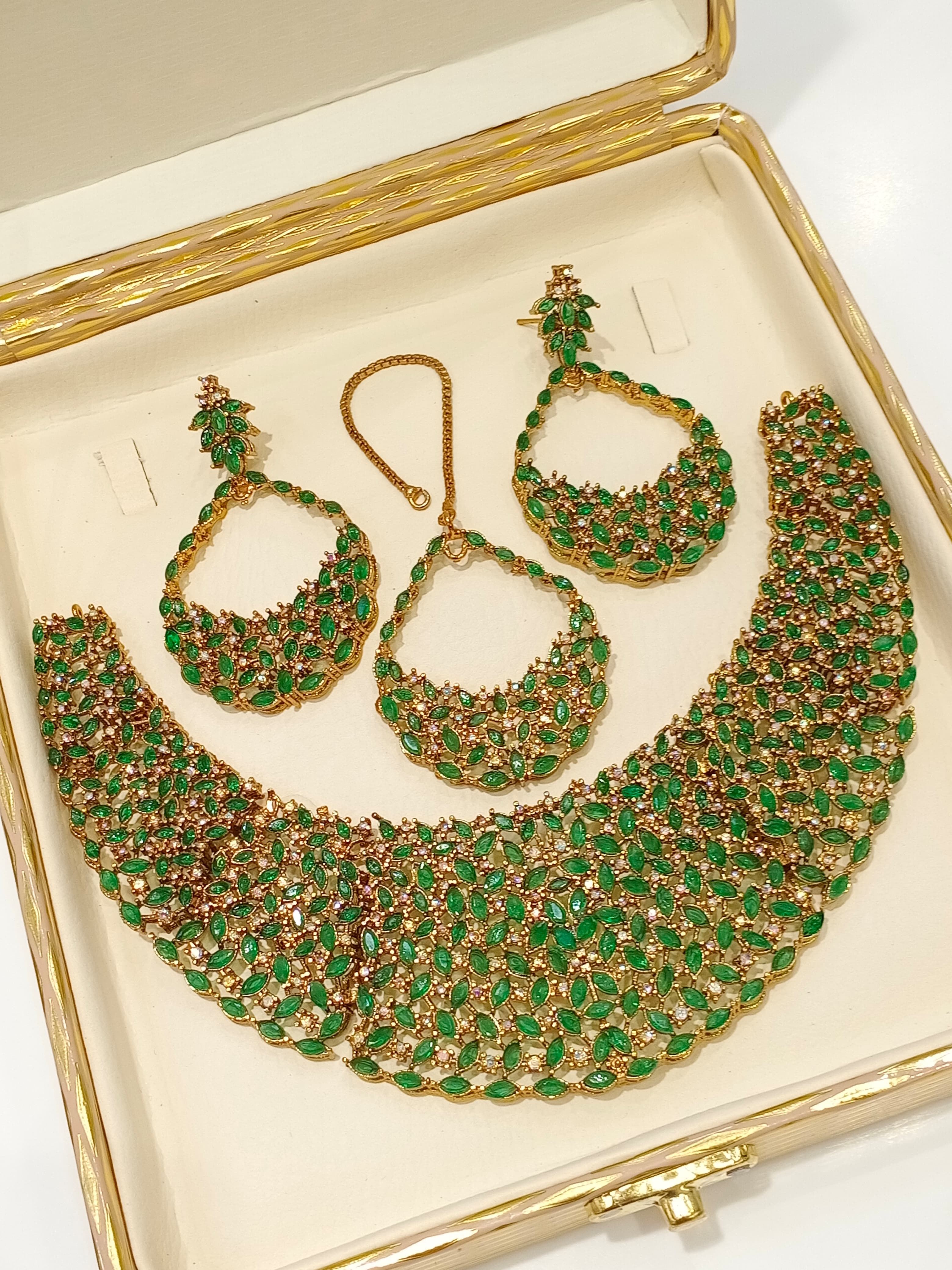 Zircon Bridal Necklace Set - Emerald Green