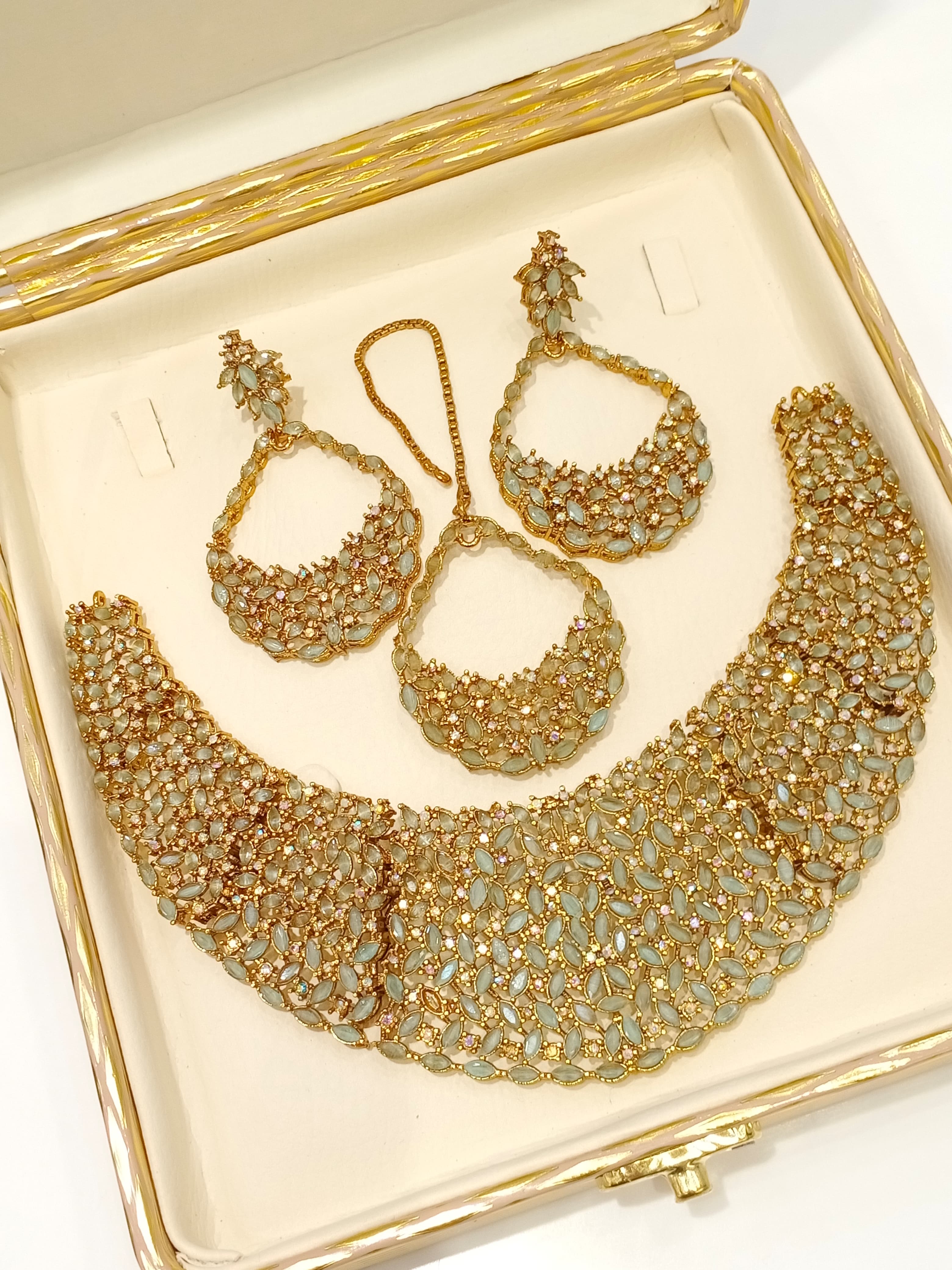 Zircon Bridal Necklace Set - Mint/Sage
